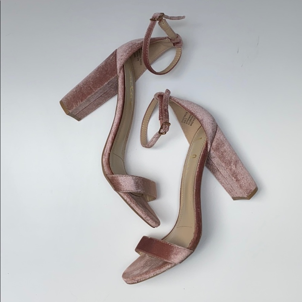 Mauve Velvet Block Heel Sandals